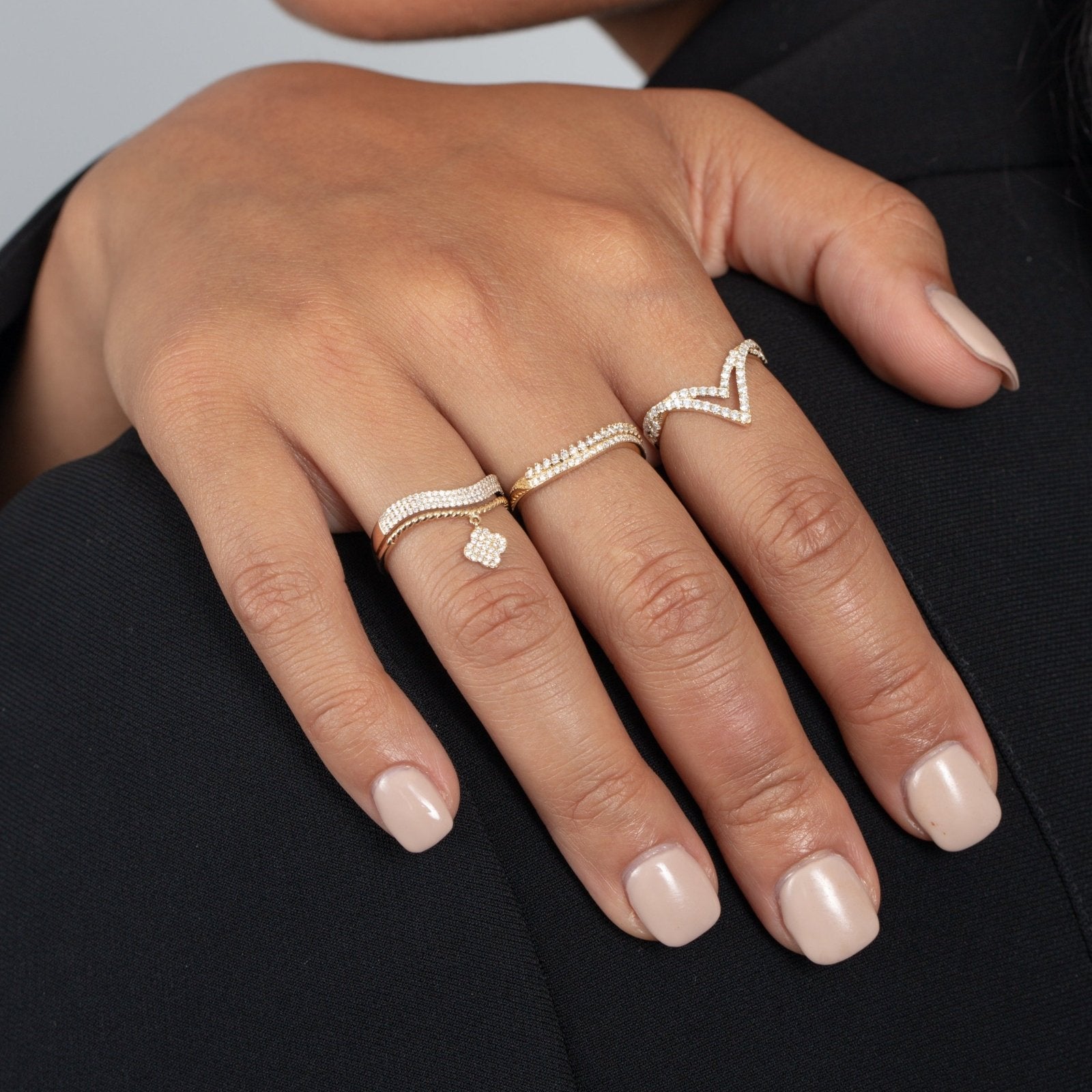 Diamond PavÃ© Studded Clover Drop Cable Ring Rings Estellacollection #product_description# 17363 14k Diamond Engagement Ring #tag4# #tag5# #tag6# #tag7# #tag8# #tag9# #tag10# 6