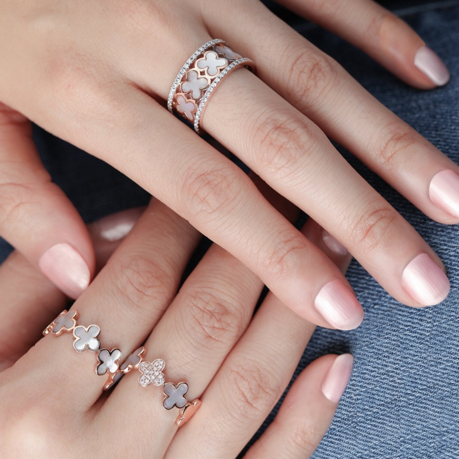 Mother of Pearl Clover Diamond Banded Eternity Ring Rings Estellacollection #product_description# 17209 14k Birthstone Diamond #tag4# #tag5# #tag6# #tag7# #tag8# #tag9# #tag10#