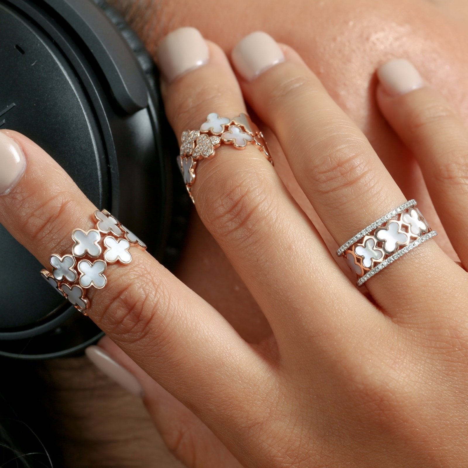Mother of Pearl Clover Diamond Banded Eternity Ring Rings Estellacollection #product_description# 17209 14k Birthstone Diamond #tag4# #tag5# #tag6# #tag7# #tag8# #tag9# #tag10#