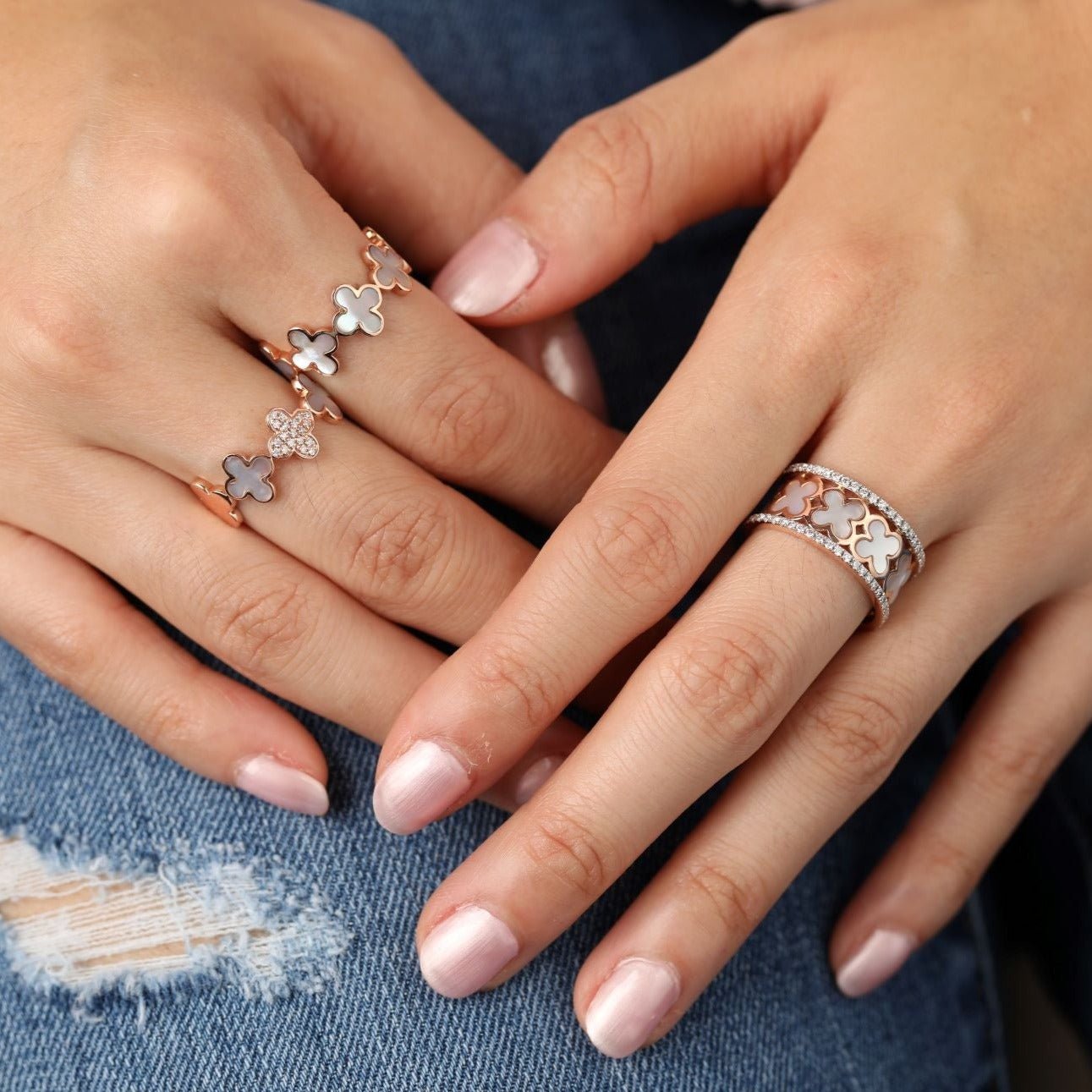 Mother of Pearl Clover Diamond Banded Eternity Ring Rings Estellacollection #product_description# 17209 14k Birthstone Diamond #tag4# #tag5# #tag6# #tag7# #tag8# #tag9# #tag10#