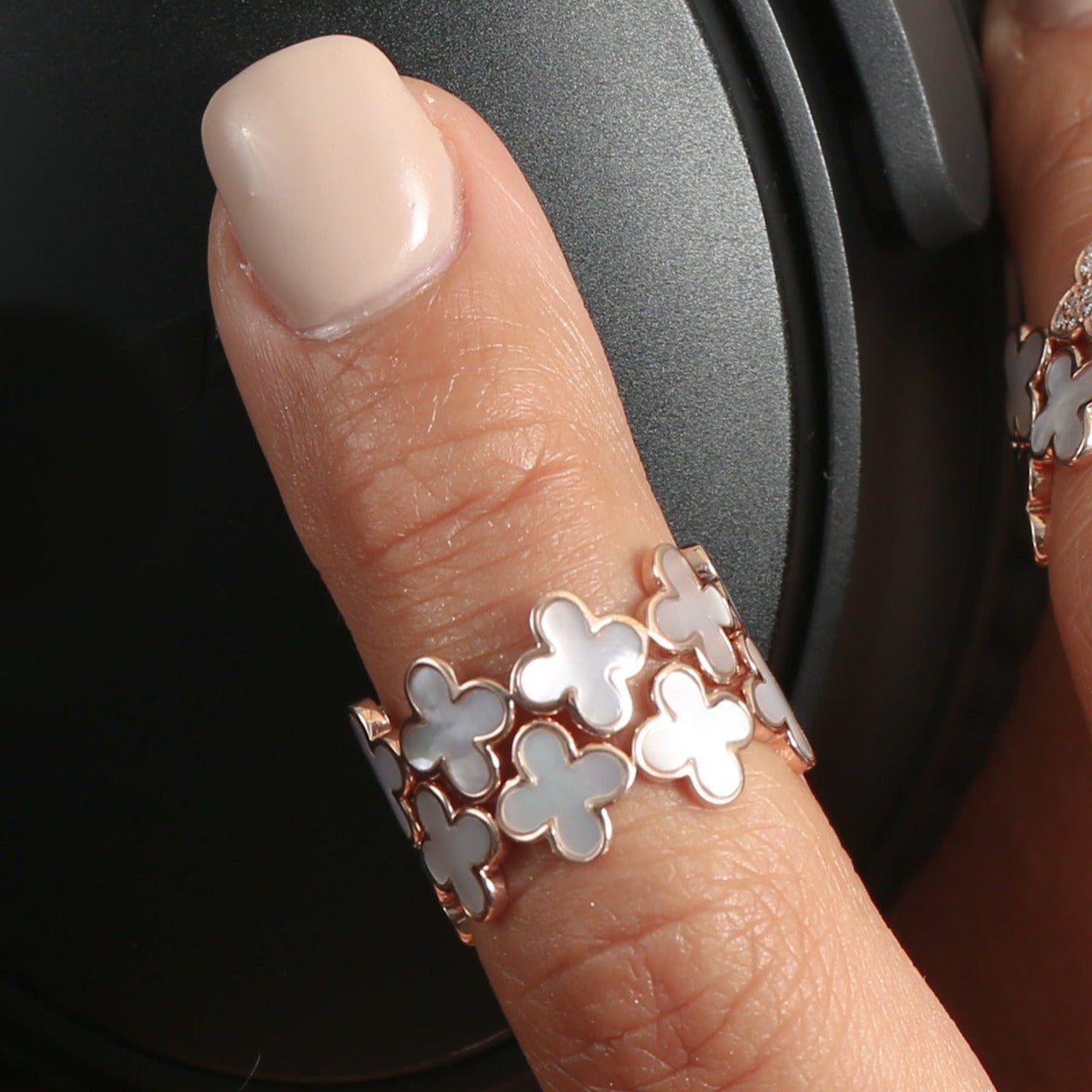 Mother of Pearl Clover Eternity Ring Rings Estellacollection #product_description# 14k Birthstone Gemstone #tag4# #tag5# #tag6# #tag7# #tag8# #tag9# #tag10#
