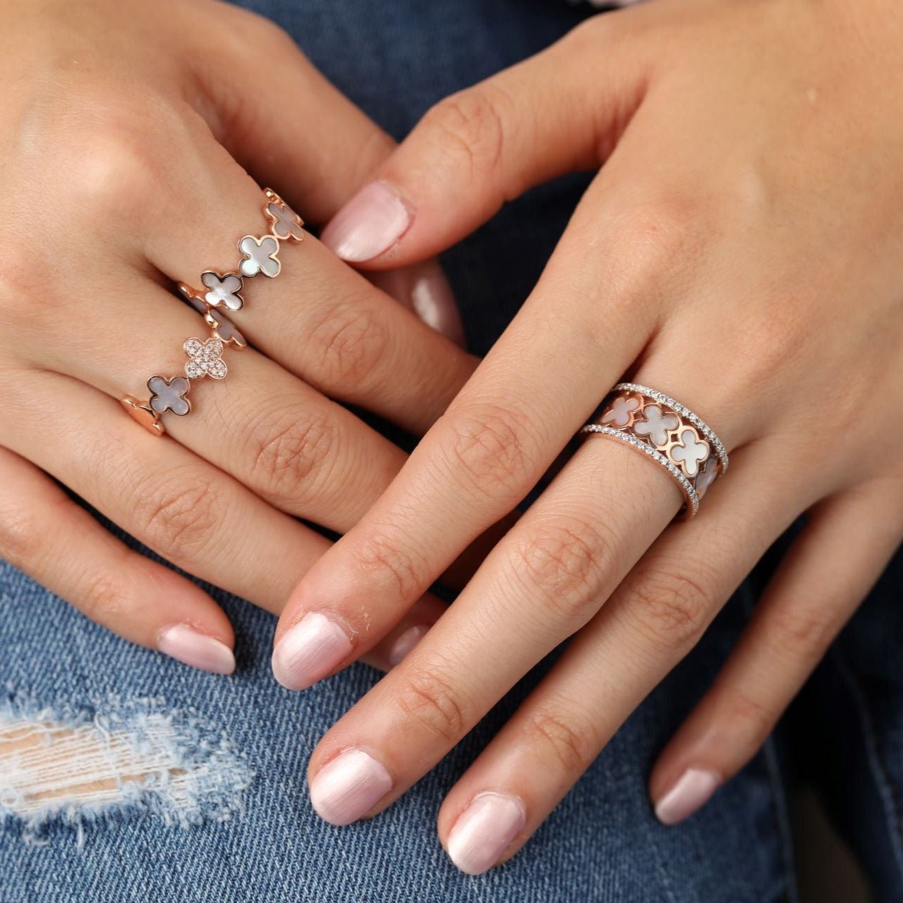 Mother of Pearl Clover Eternity Ring Rings Estellacollection #product_description# 14k Birthstone Gemstone #tag4# #tag5# #tag6# #tag7# #tag8# #tag9# #tag10#