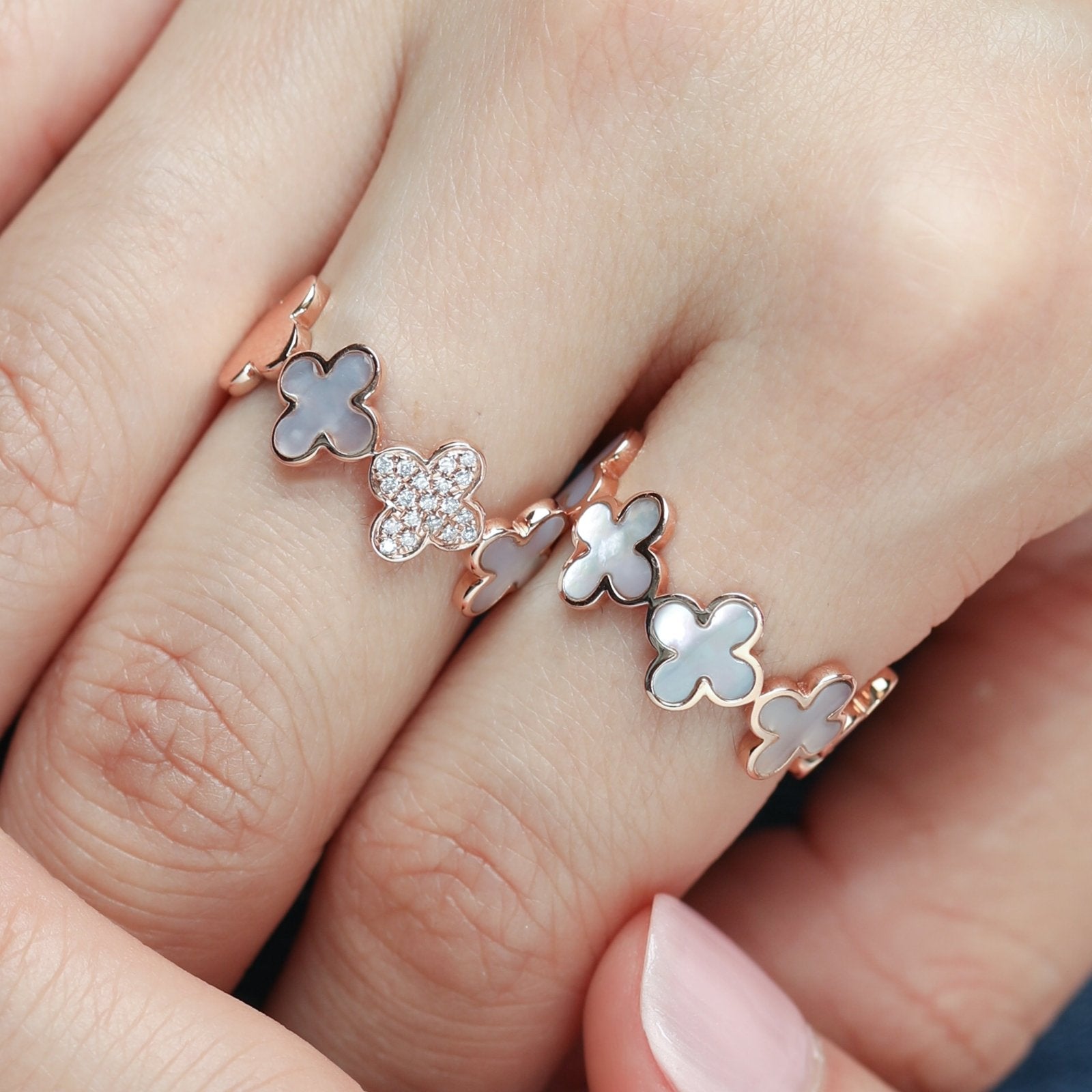 Mother of Pearl Clover Eternity Ring Rings Estellacollection #product_description# 14k Birthstone Gemstone #tag4# #tag5# #tag6# #tag7# #tag8# #tag9# #tag10#