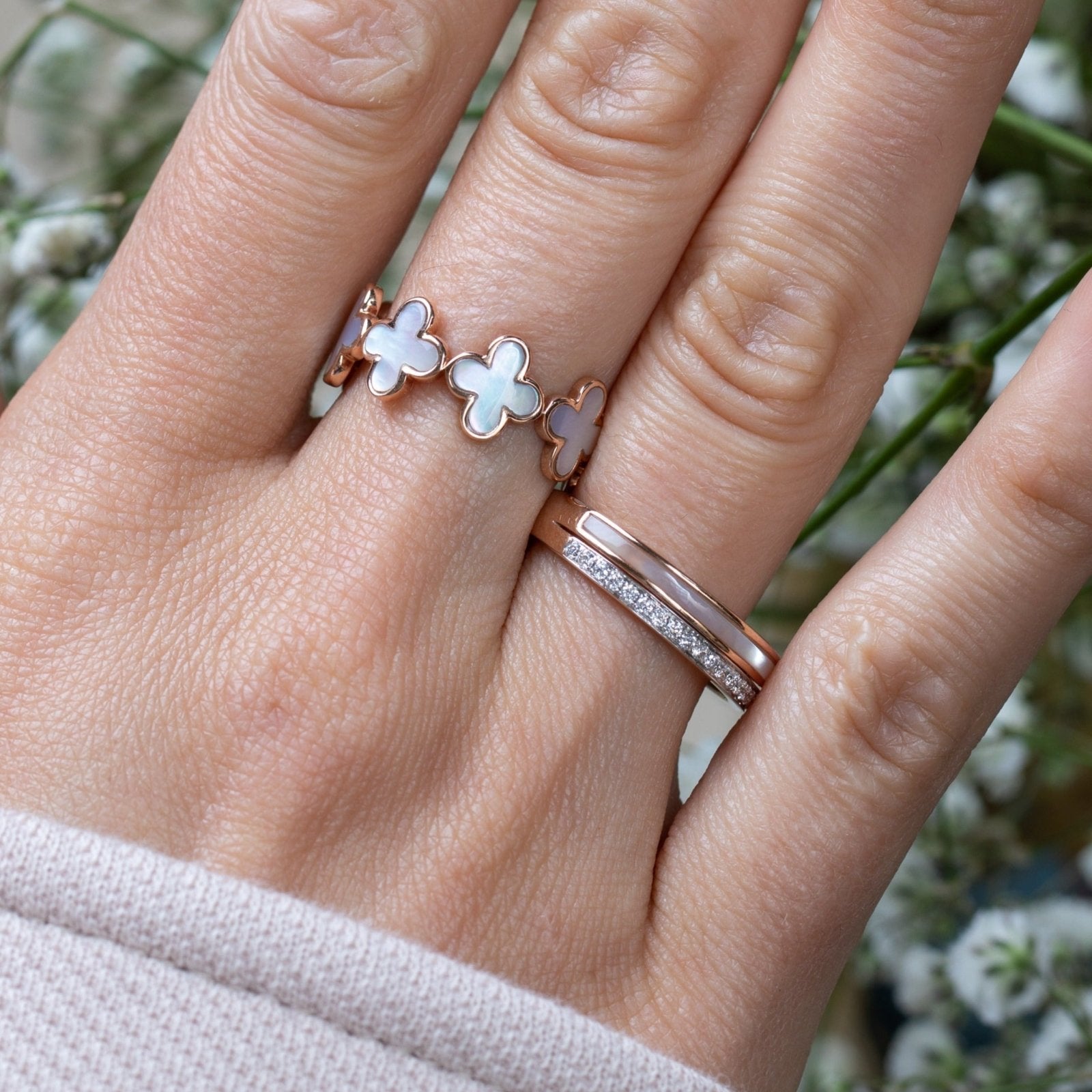 Mother of Pearl Clover Eternity Ring Rings Estellacollection #product_description# 14k Birthstone Gemstone #tag4# #tag5# #tag6# #tag7# #tag8# #tag9# #tag10#