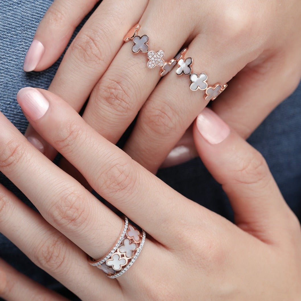 Mother of Pearl Clover Eternity Ring Rings Estellacollection #product_description# 14k Birthstone Gemstone #tag4# #tag5# #tag6# #tag7# #tag8# #tag9# #tag10#