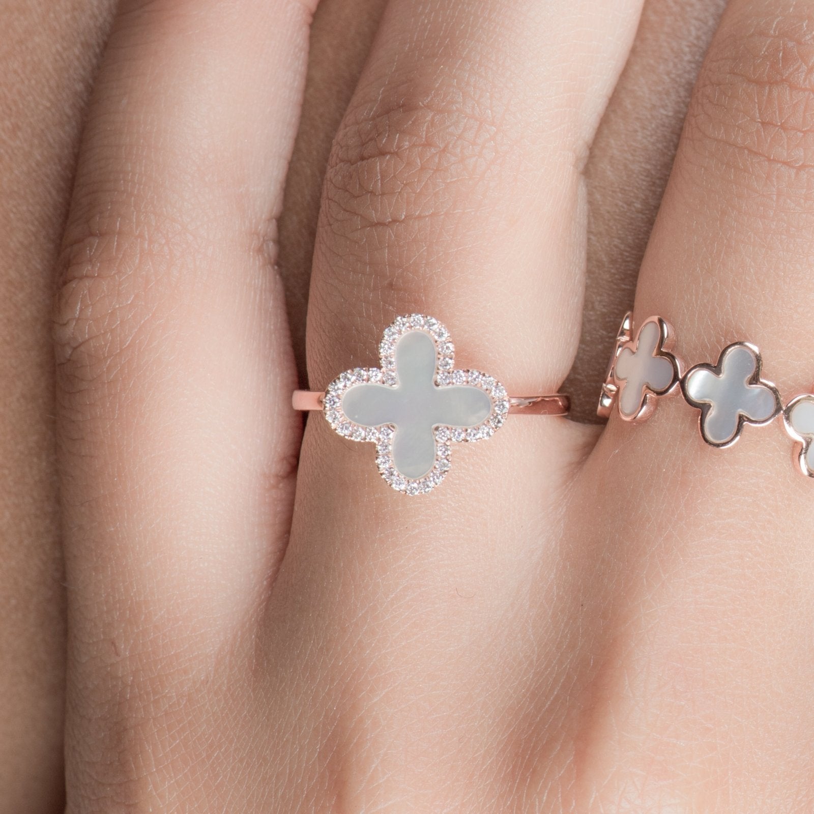 Mother of Pearl Clover with Diamond Halo Ring Rings Estellacollection #product_description# 17203 14k Birthstone Diamond #tag4# #tag5# #tag6# #tag7# #tag8# #tag9# #tag10# 6