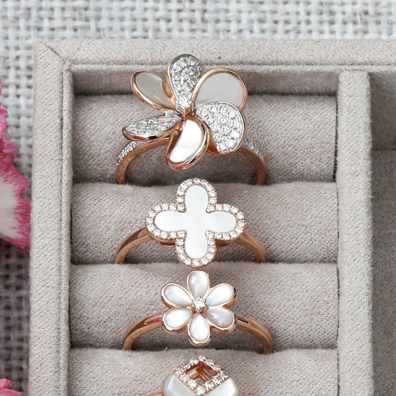 Mother of Pearl Clover with Diamond Halo Ring Rings Estellacollection #product_description# 17203 14k Birthstone Diamond #tag4# #tag5# #tag6# #tag7# #tag8# #tag9# #tag10# 6