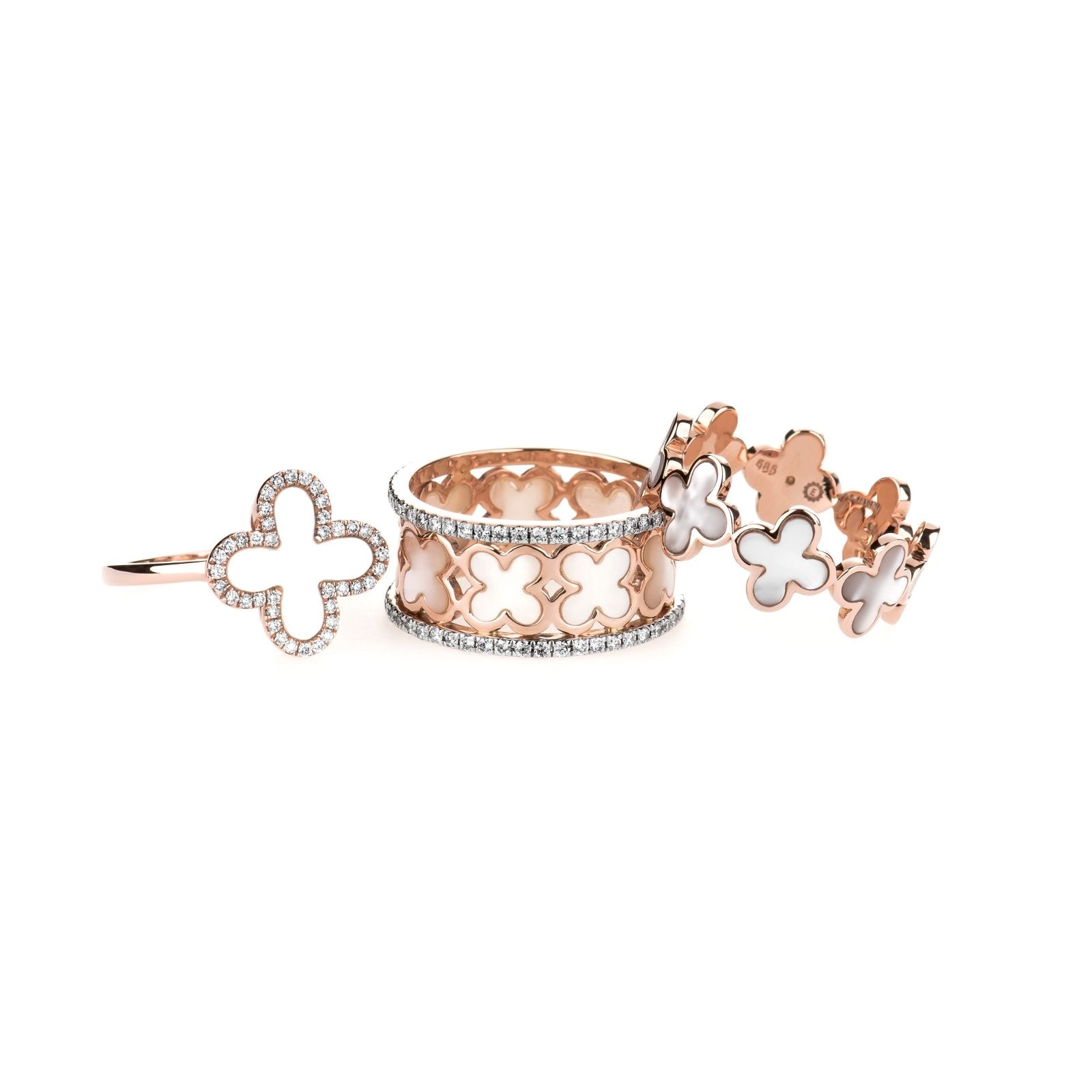 Mother of Pearl Clover with Diamond Halo Ring Rings Estellacollection #product_description# 17203 14k Birthstone Diamond #tag4# #tag5# #tag6# #tag7# #tag8# #tag9# #tag10# 6