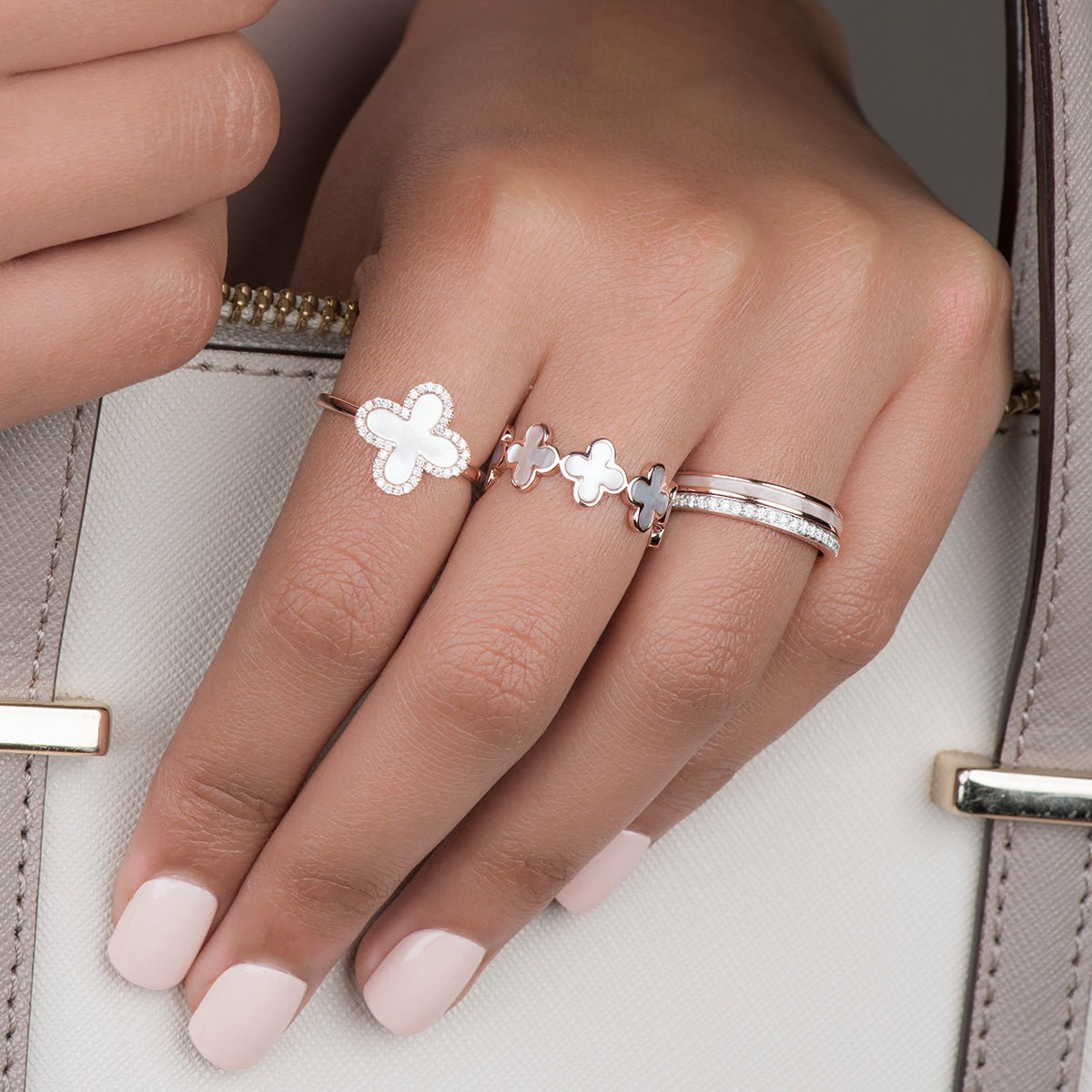 Mother of Pearl Clover with Diamond Halo Ring Rings Estellacollection #product_description# 17203 14k Birthstone Diamond #tag4# #tag5# #tag6# #tag7# #tag8# #tag9# #tag10# 6