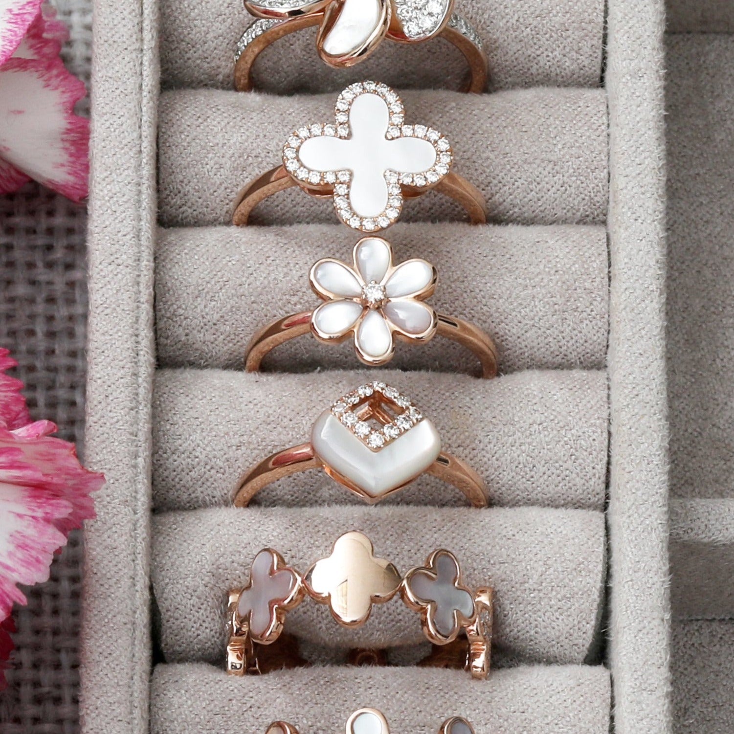 Mother of Pearl Flower with Diamond Center Ring Rings Estellacollection #product_description# 17202 14k Birthstone Diamond #tag4# #tag5# #tag6# #tag7# #tag8# #tag9# #tag10# 6