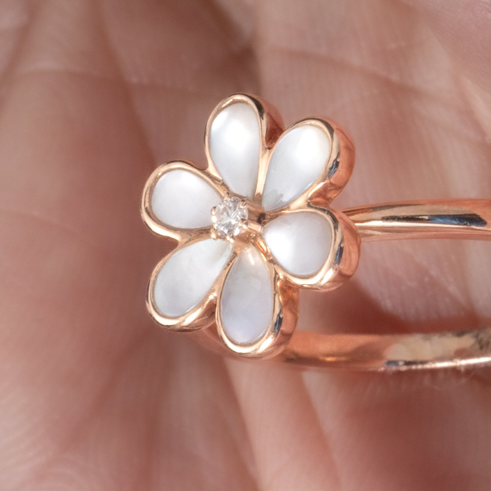 Mother of Pearl Flower with Diamond Center Ring Rings Estellacollection #product_description# 17202 14k Birthstone Diamond #tag4# #tag5# #tag6# #tag7# #tag8# #tag9# #tag10# 6