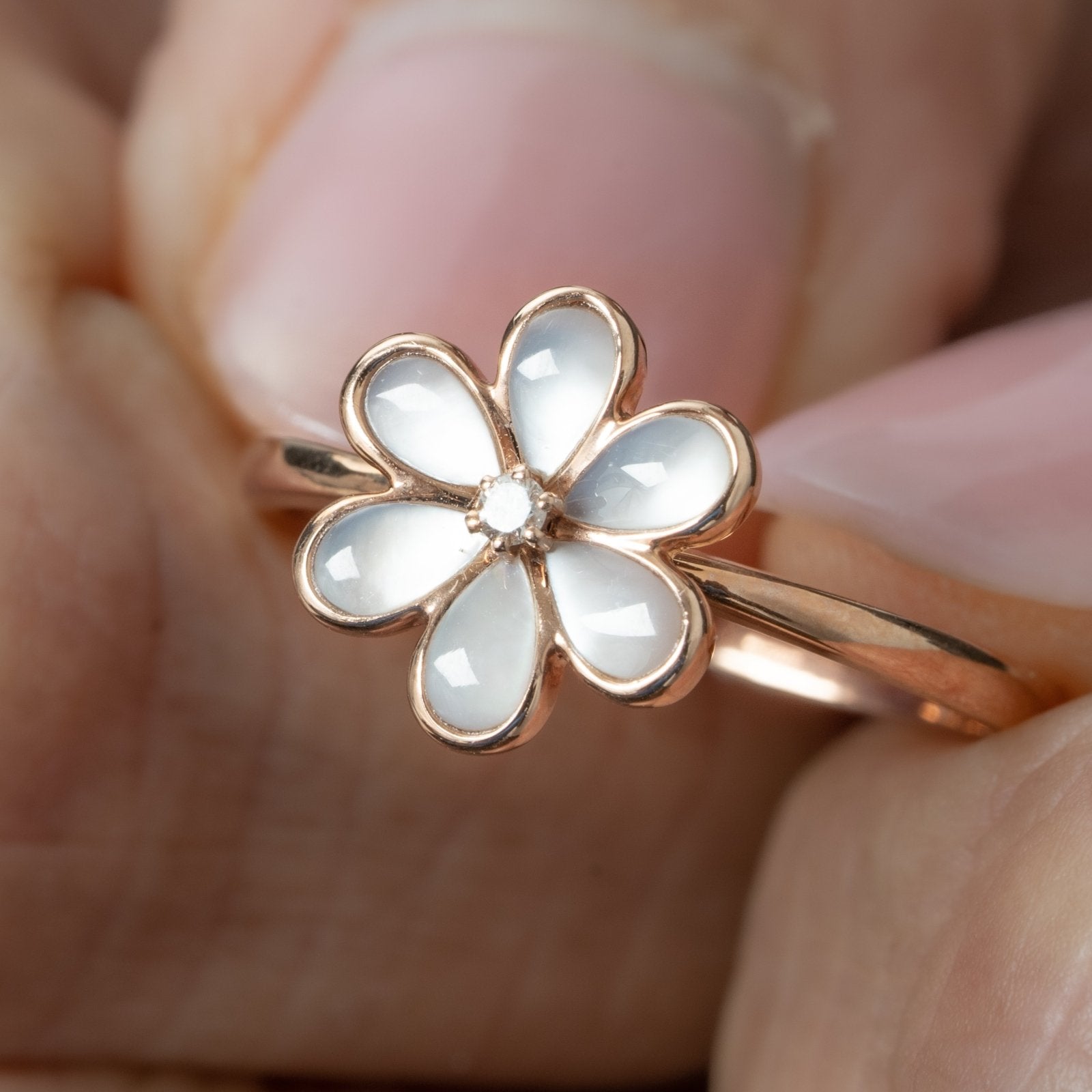 Mother of Pearl Flower with Diamond Center Ring Rings Estellacollection #product_description# 17202 14k Birthstone Diamond #tag4# #tag5# #tag6# #tag7# #tag8# #tag9# #tag10# 6