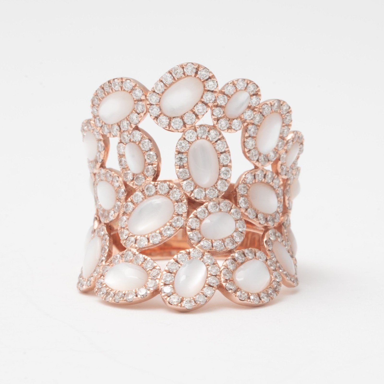 Oval Mother Of Pearl and Diamond Cluster Full Finger Ring Rings Estellacollection #product_description# 17200 14k Birthstone Diamond #tag4# #tag5# #tag6# #tag7# #tag8# #tag9# #tag10# 7