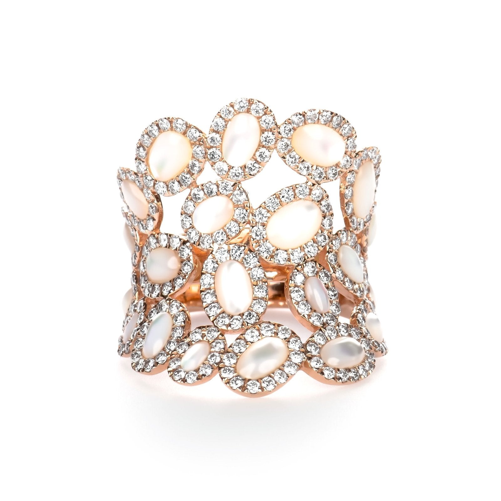 Oval Mother Of Pearl and Diamond Cluster Full Finger Ring Rings Estellacollection #product_description# 17200 14k Birthstone Diamond #tag4# #tag5# #tag6# #tag7# #tag8# #tag9# #tag10# 7