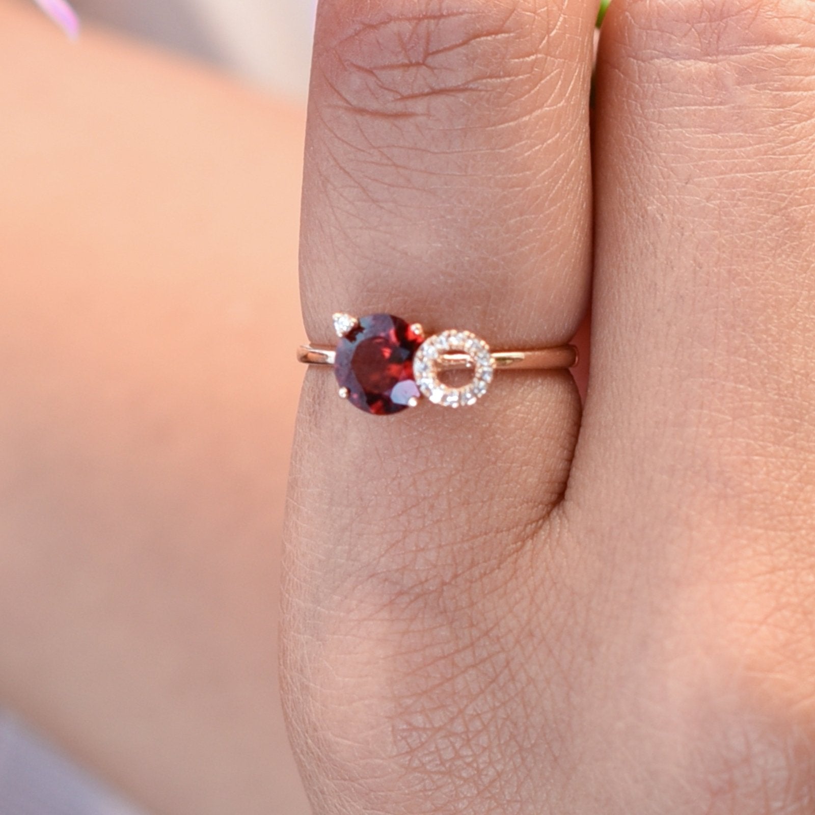 Stacked Diamond and Garnet Solitaire Cocktail Ring Rings Estellacollection #product_description# 17550 14k Birthstone Diamond #tag4# #tag5# #tag6# #tag7# #tag8# #tag9# #tag10# 14K Rose Gold 6